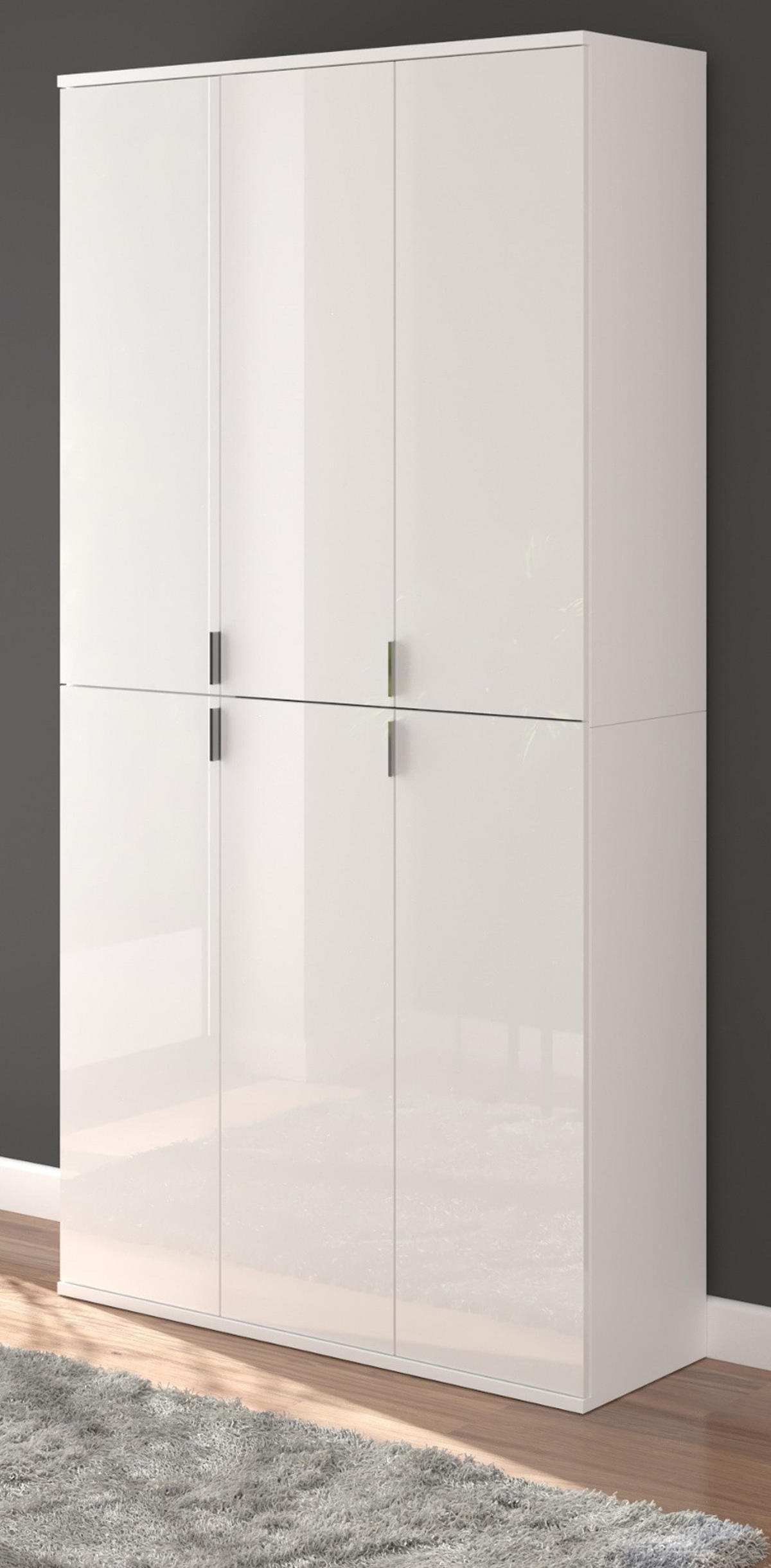 SCHUHSCHRANK weiß Hochglanz 91 cm, Garderobenschrank 6 Türen, 15 Fächer - Weiß Hochglanz/Silberfarben, Holzwerkstoff/Kunststoff (91/193/34cm) - Inn.Furn
