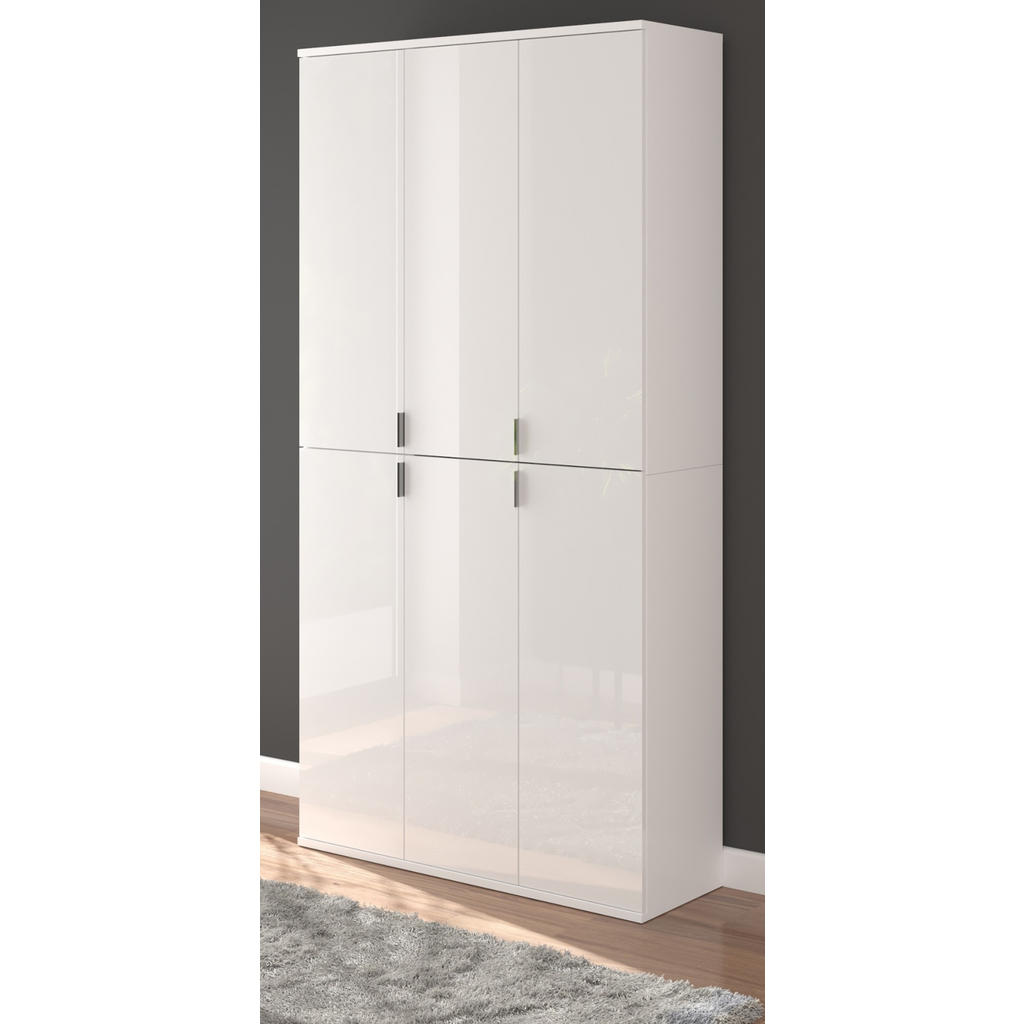 Thumbnail - Inn.Furn Schuhschrank, Weiß Hochglanz, Kunststoff, Nachbildung, Uni, 11 Fächer, 91x193x34 cm, FSC Mix, Garderobe, Garder...