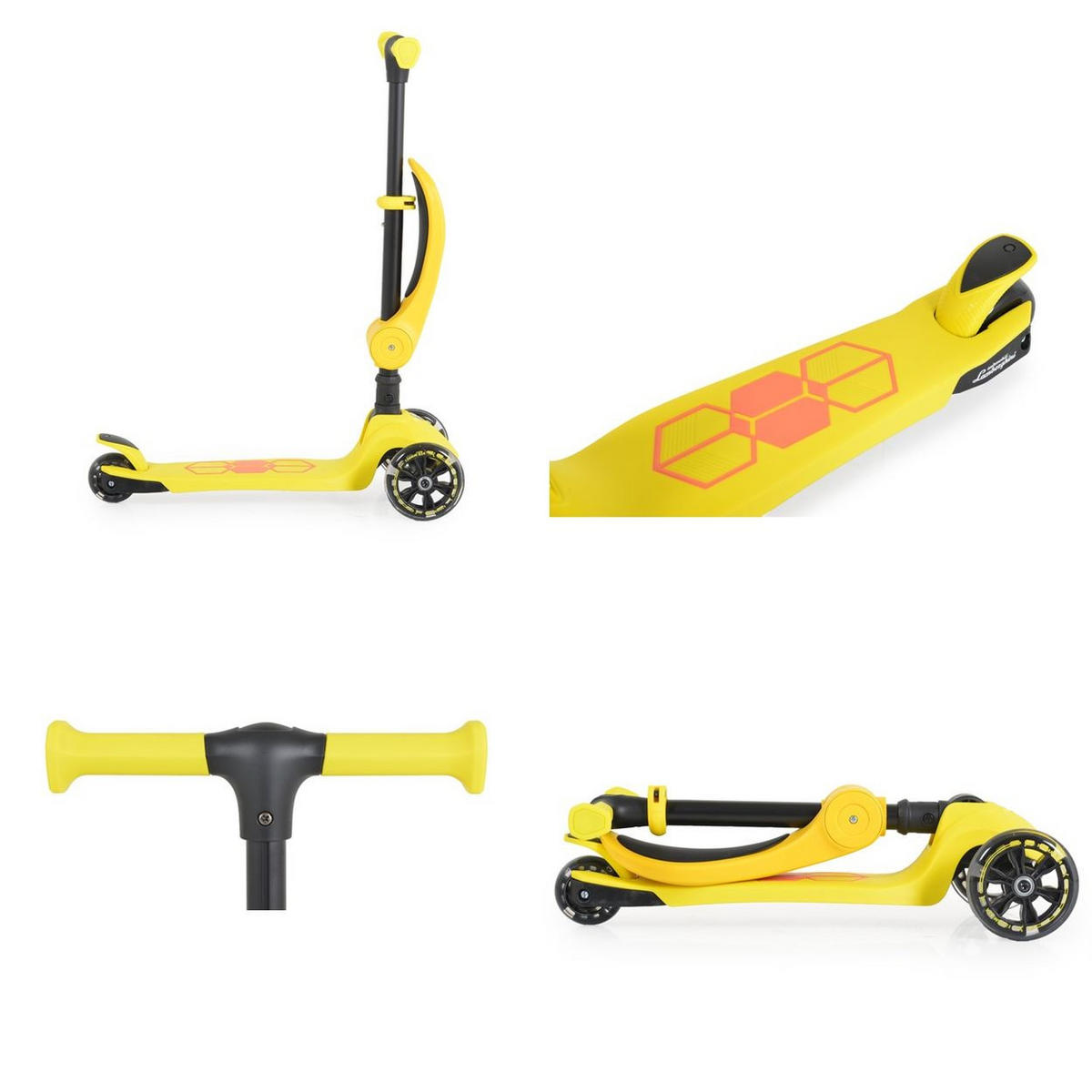 KINDERROLLER 2 in 1 Lamborghini gelb Laufrad, Lenkerhöhe verstellbar, klappbar - Gelb, Kunststoff (57/26/52cm) - Moni