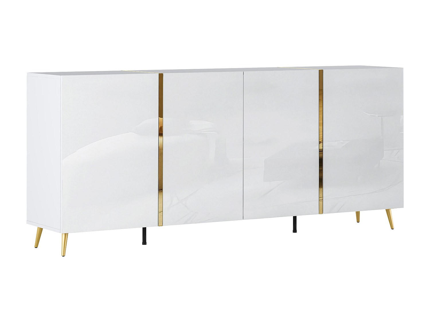 SIDEBOARD mit 4 Türen - 200 cm - Hochglanz Weiß & Gold - MARZIALO - Weiß, Holz (199.3/87.2/41cm) - Vente-Unique