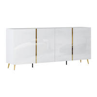 SIDEBOARD mit 4 Türen - 200 cm - Hochglanz Weiß & Gold - MARZIALO - Weiß, Holz (199.3/87.2/41cm) - Vente-Unique