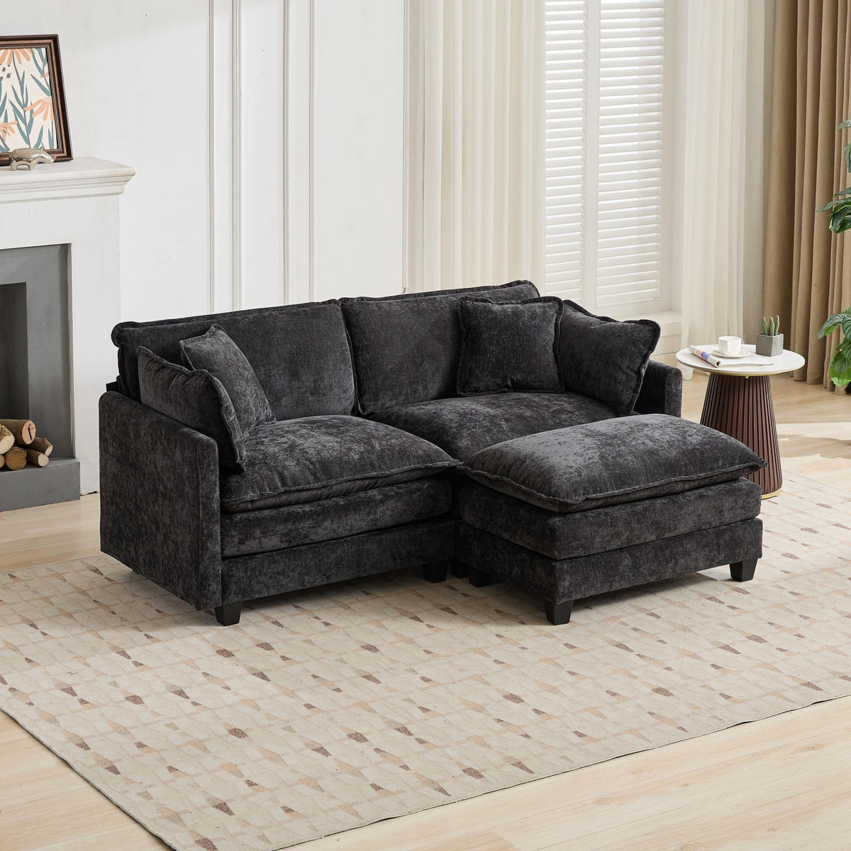 2-SITZER-SOFA aus Chenille 189x75x84 cm mit modularer Bauweise, schwarz - Schwarz, Textil (75/84/189cm)