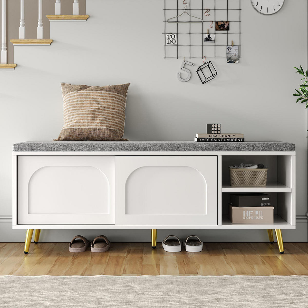 SCHUHBANK in B121×T35×H49cm,Weiß - Weiß, Holz/Holzwerkstoff (35/49/121cm) - KOMHTOM