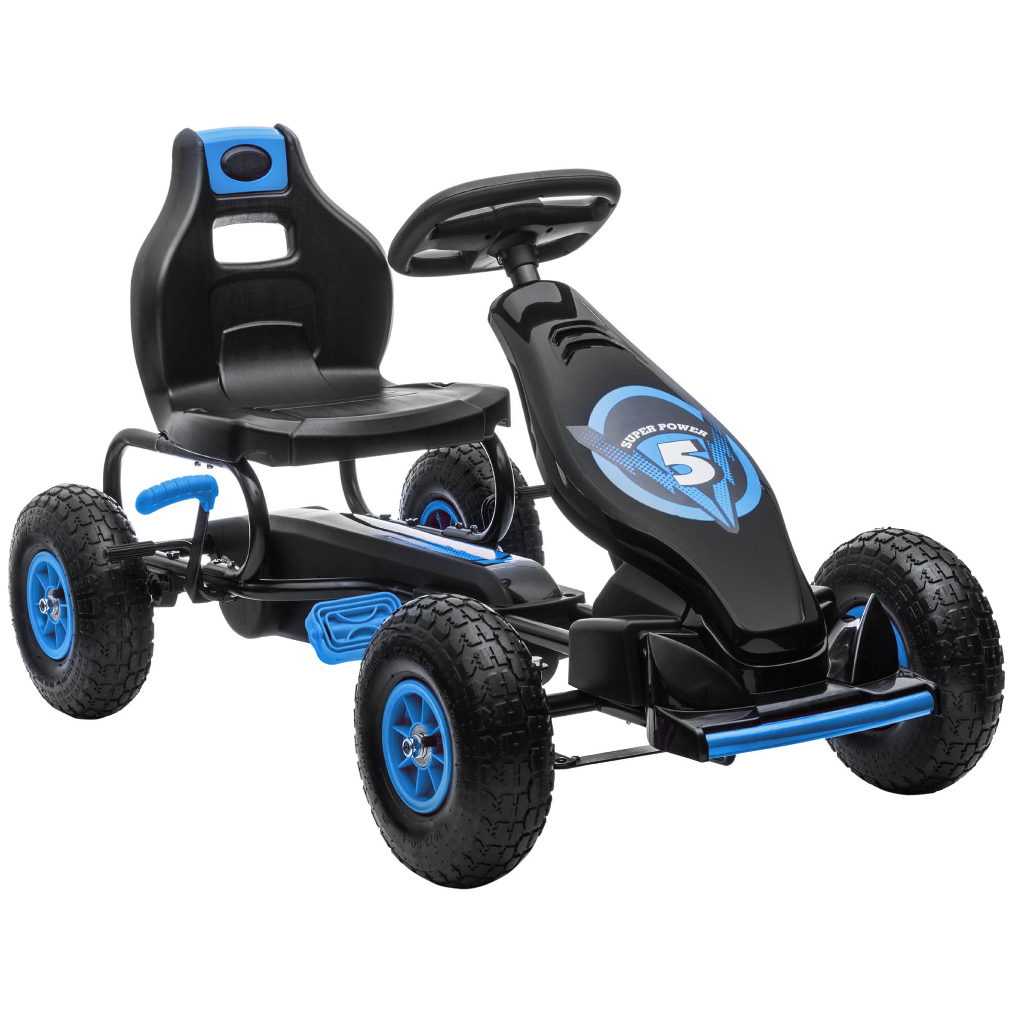 KINDER GO KART TRETAUTO, Blau+Schwarz/Grün+Schwarz/Rot+Schwarz, Metall - Blau, Metall (121/58/61cm) - HOMCOM