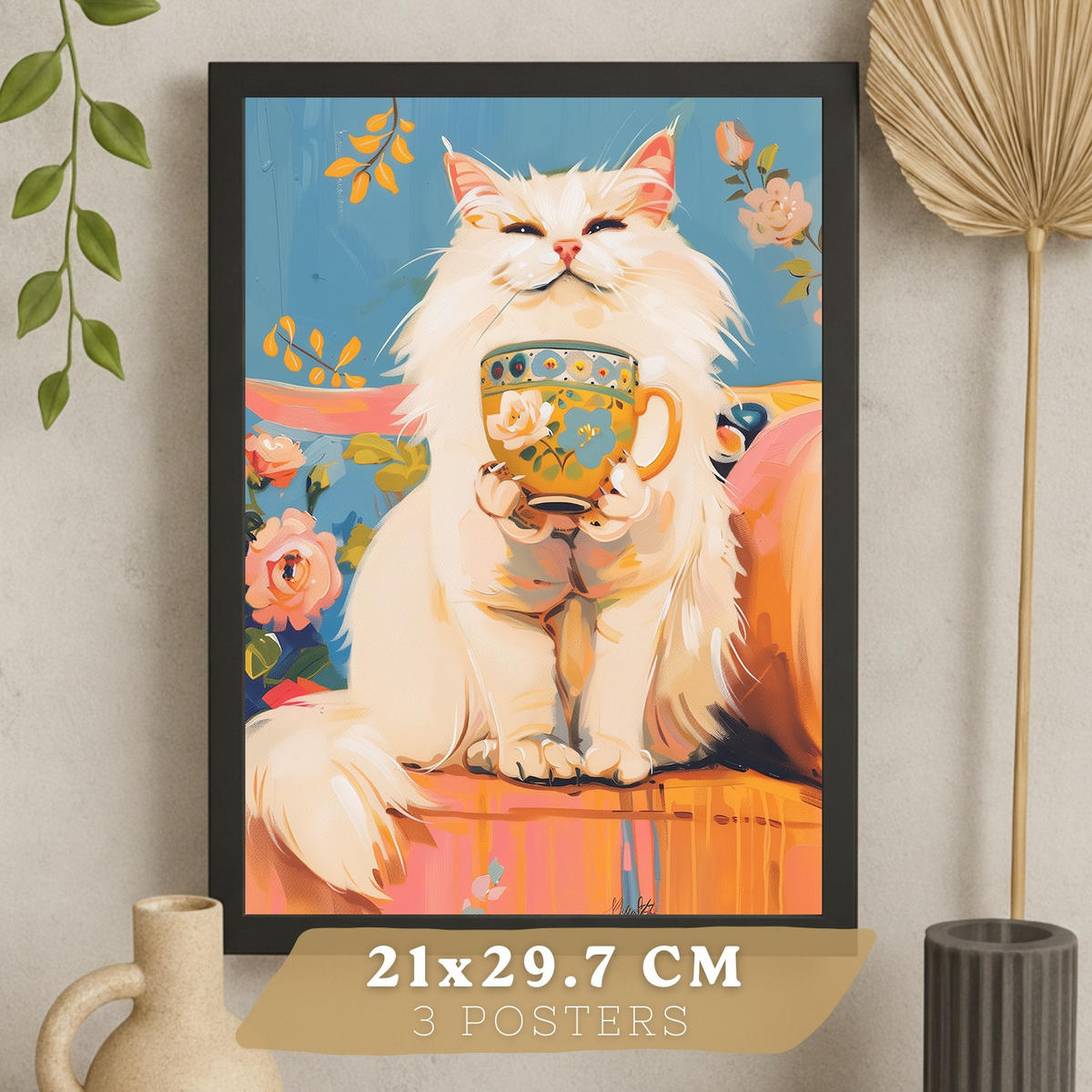 PLAKAT Sada 3 Funny Cats A3 Černý rám - černá, papír (29.7/1/42cm) - Nacnic