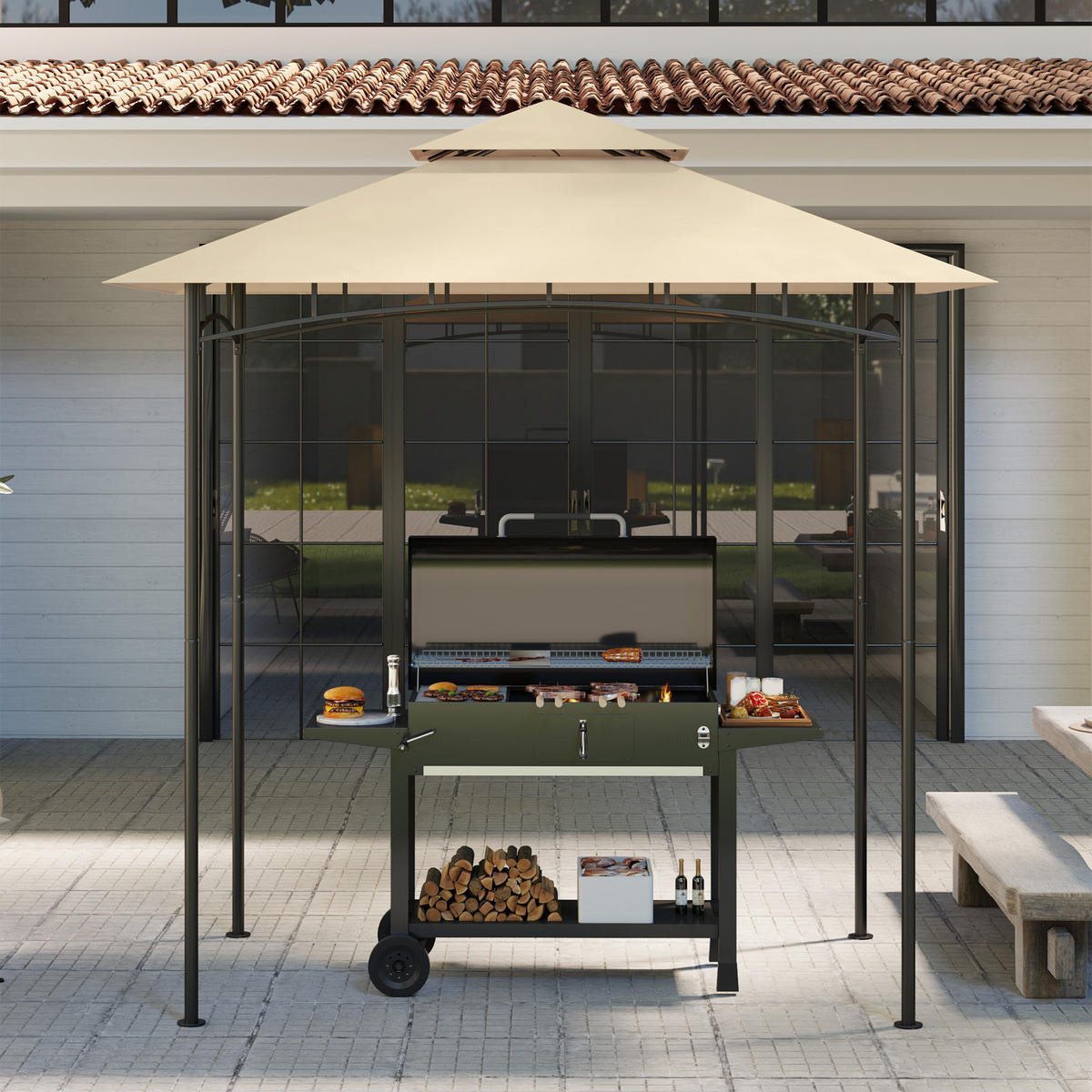 ERSATZDACH für Grillpavillon 1,5 m x 2,4 m - Beige, Kunststoff (152/1/244cm) - Outsunny