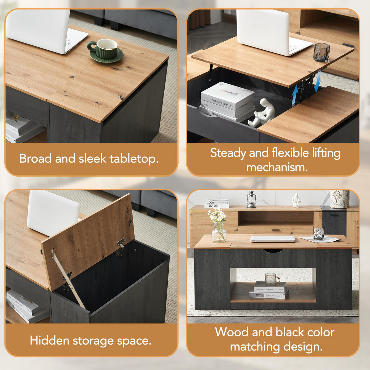 COUCHTISCH 109,5/59,7/43 cm grau braun aus Holzwerkstoff mit Liftfunktion und Stauraum - Grau, Holzwerkstoff (109.5/59.7/43cm) - OKWISH