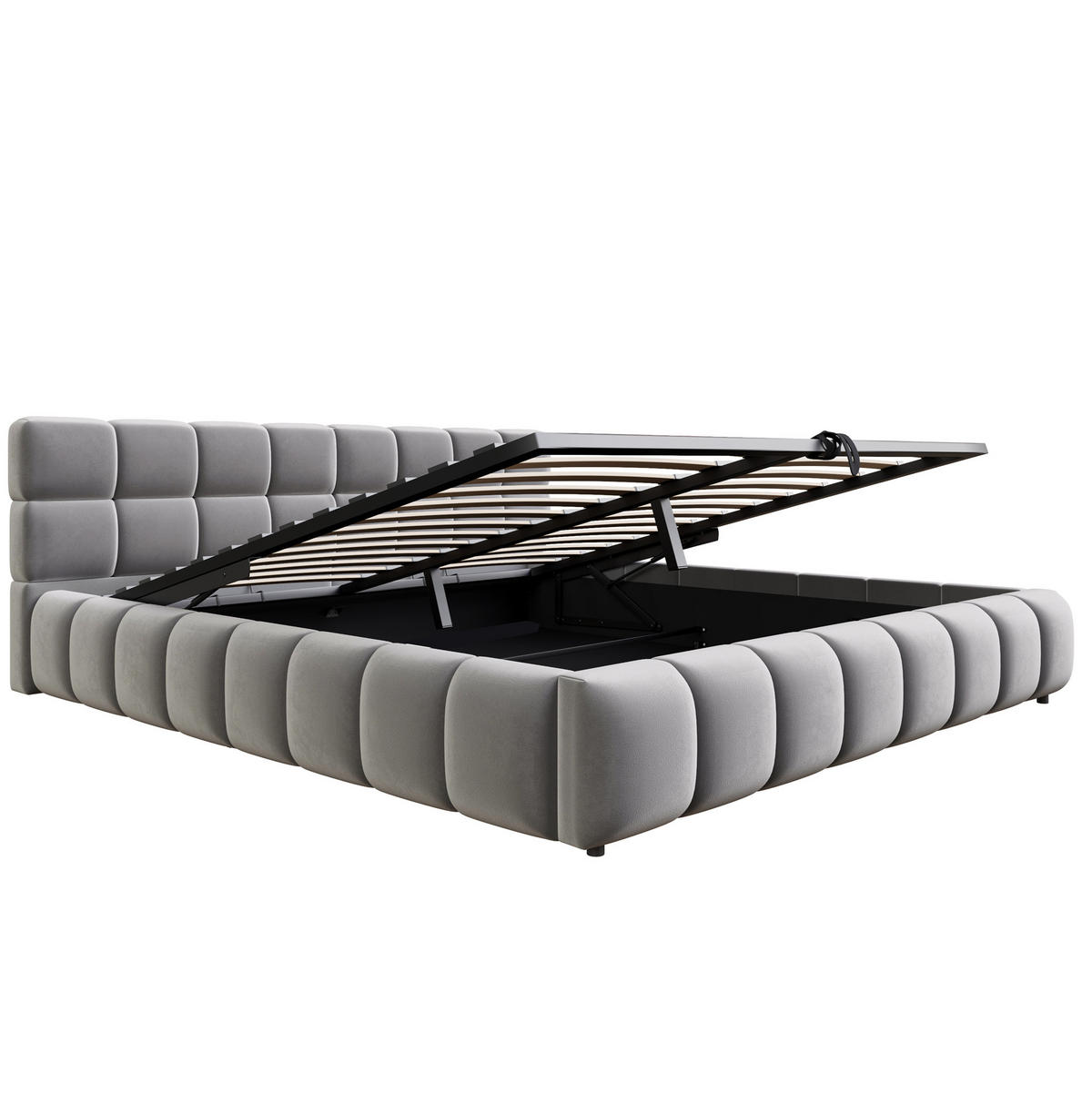 ČALOUNĚNÁ postel 180/200 cm s LED osvětlením a hydraulickým úložným prostorem, sametová šedá - šedá, textil (180/200cm) - Redom