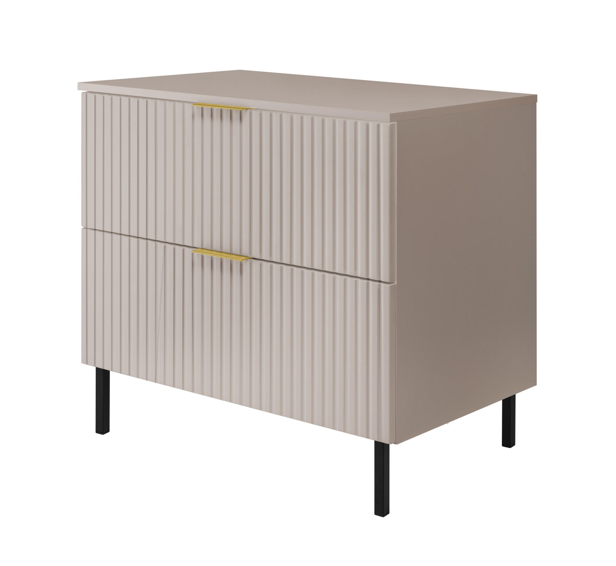 WASCHBECKUNTERSCHRANK, Eiche Craft, 80 x 77 x 46 cm, silberner Griff, schwarze Beine + Arbeitsplatte - Beige/Goldfarben, Holzwerkstoff (80/77/46cm) - 3XE LIVING