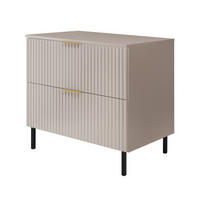 WASCHBECKUNTERSCHRANK, Eiche Craft, 80 x 77 x 46 cm, silberner Griff, schwarze Beine + Arbeitsplatte - Beige/Goldfarben, Holzwerkstoff (80/77/46cm) - 3XE LIVING