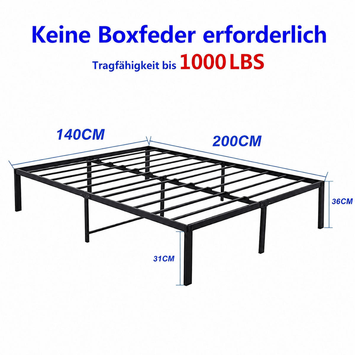 BETT Metall 140x200 cm Schwarz mit Stauraum - Schwarz, Metall (140/200cm) - Meubliv