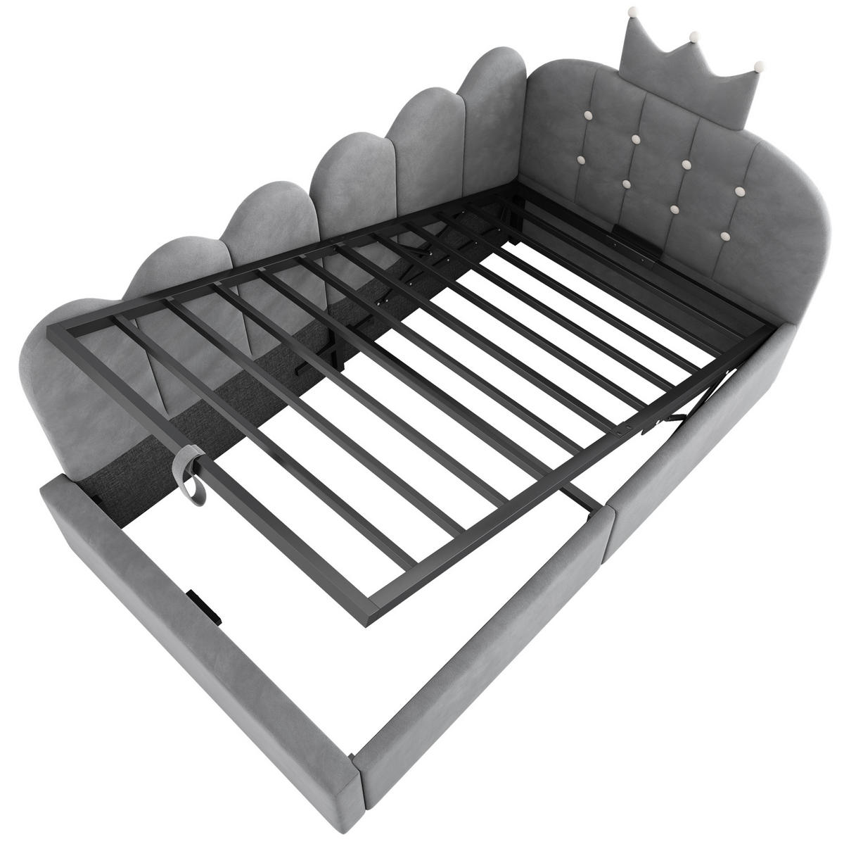 POLSTERBETT 90/200 cm grau aus Samt mit Stauraum und Lattenrost - Grau, Holzwerkstoff (90/200cm) - OKWISH