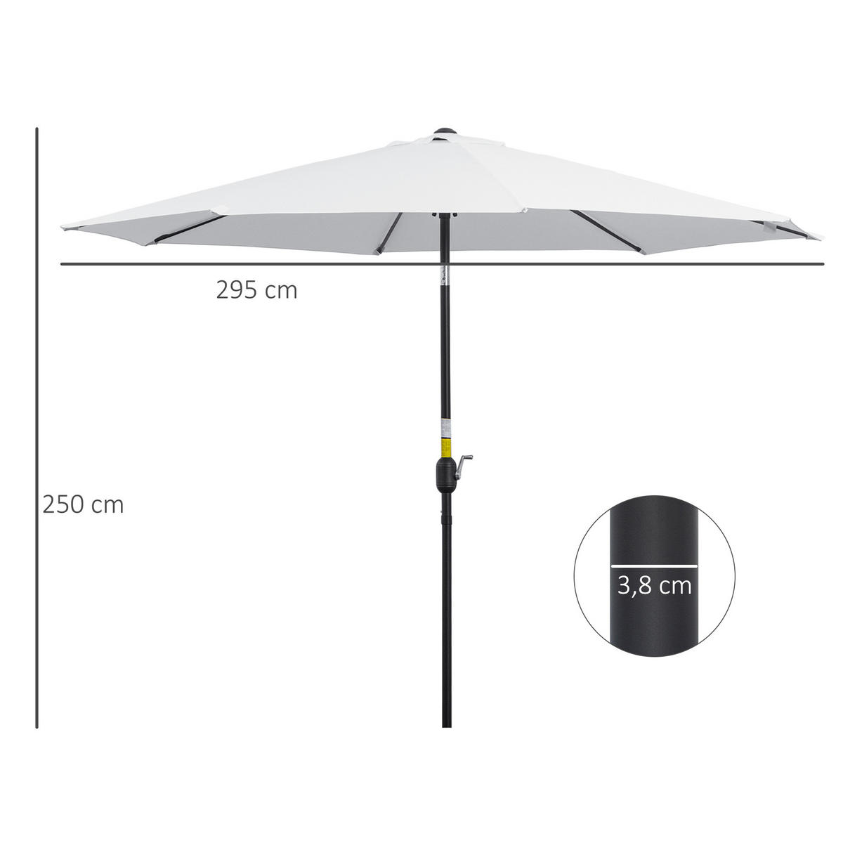 SONNENSCHIRM DE-11392 neigbar, mit Kurbel, Ø 3 m Weiß - Weiß, Metall (295/295cm) - ComfortXL