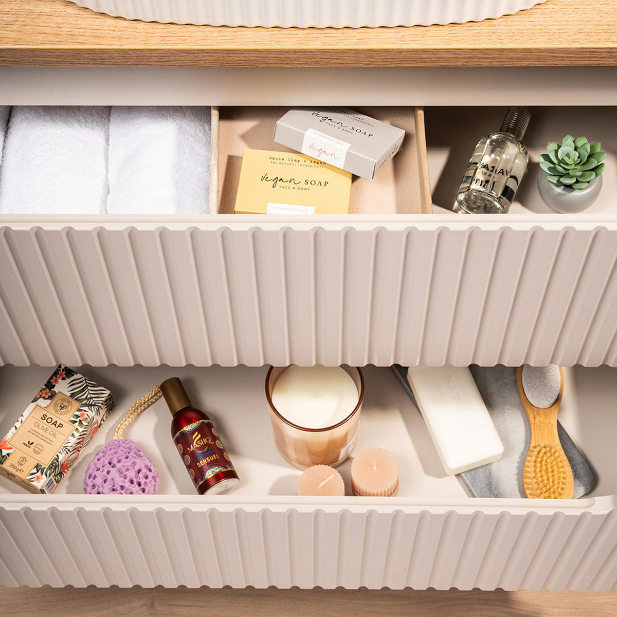 BADMÖBEL-SET 2-TLG. Newport-56 - Beige, Holzwerkstoff (130/190/40cm) - Lomado