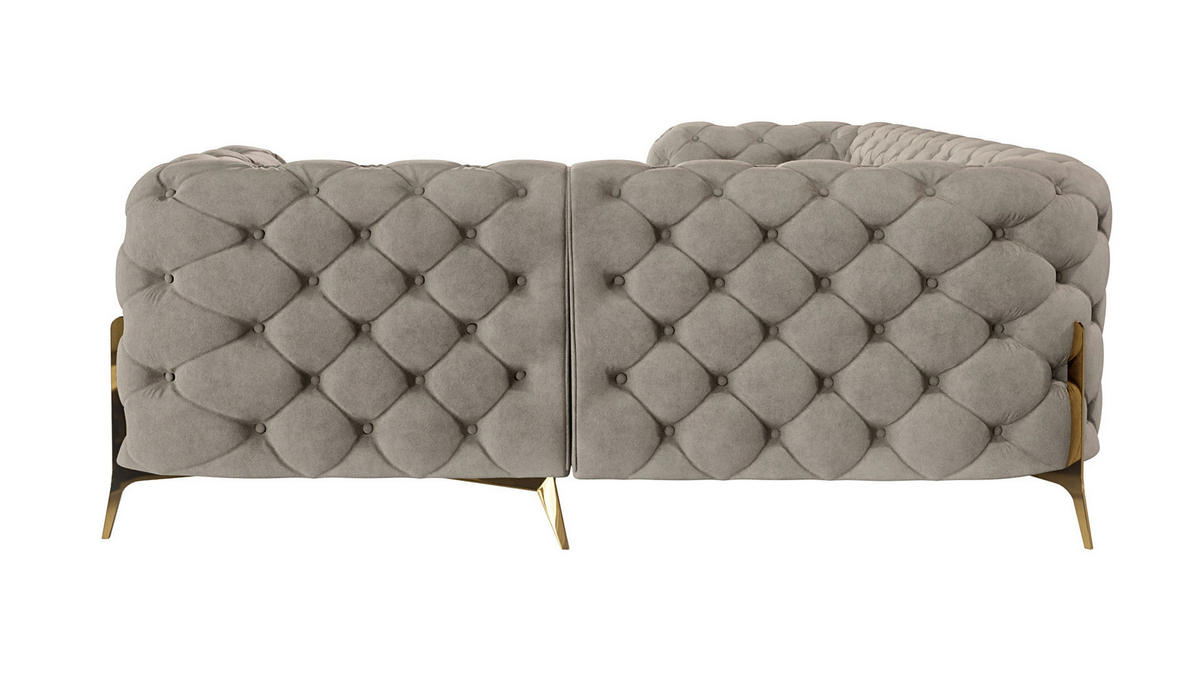 ECKSOFA Chesterfield Lexi Dunkle Creme Samt, Ottomane rechts - Goldfarben/Creme, Holz/Textil (264/204cm) - S-Style Möbel