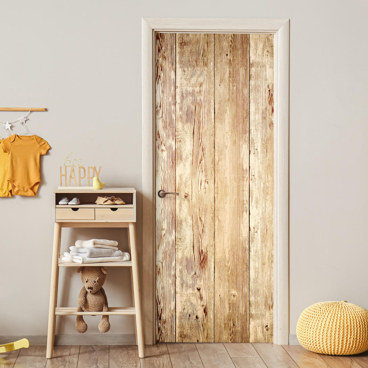 TÜRAUFKLEBER Selbstklebend - Holz - Vintage - Regal - Eiche 95x235 cm - Türtapete - Honigeiche, Kunststoff (95/0.1cm) - MuchoWow