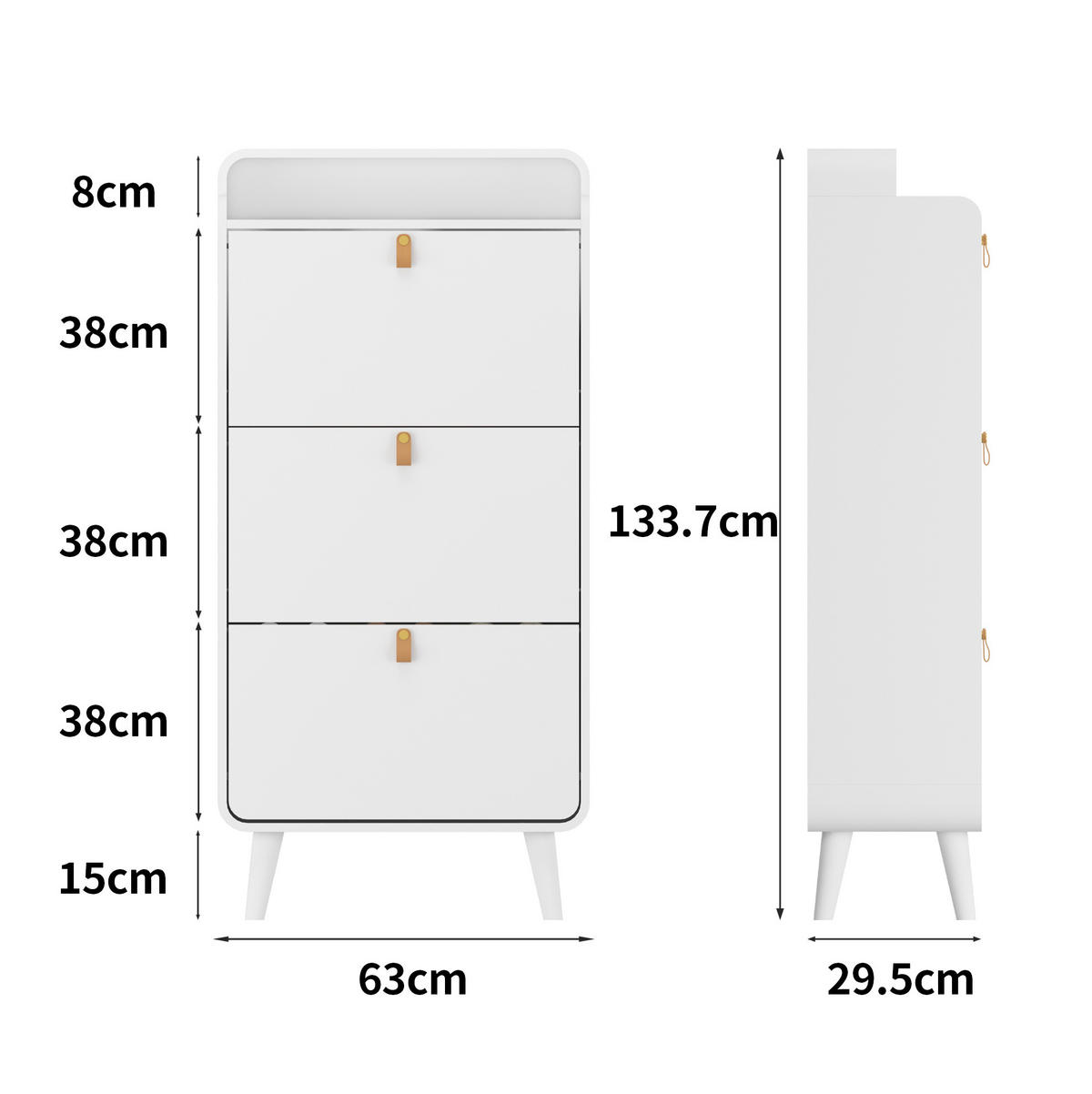 SCHUHSCHRANK 63/30/134 cm weiß aus MDF und Melamin mit 3 Klapptüren und oberem Ablagefach - Weiß, Holzwerkstoff (63/133.7/29.5cm) - OKWISH