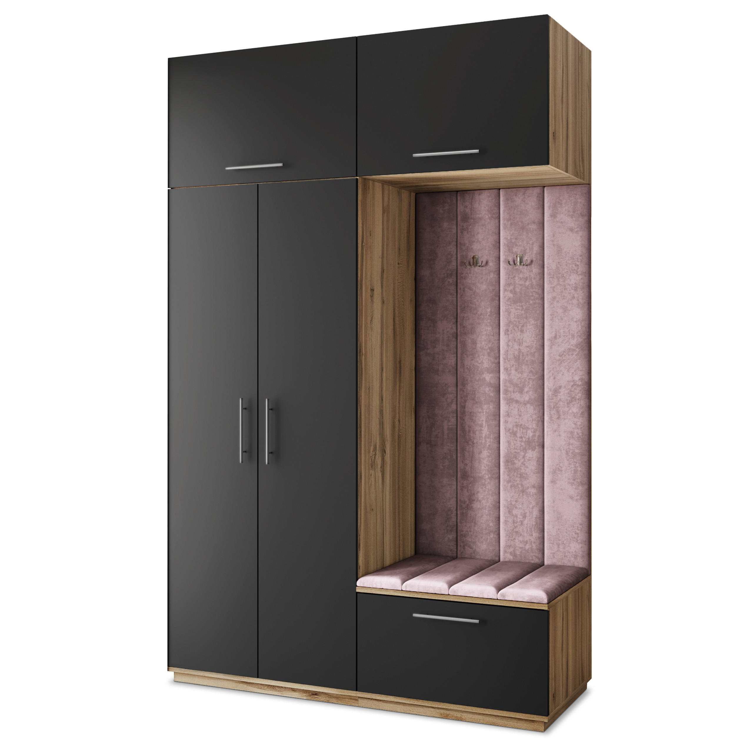 Masseno Garderobenschrank Eiche Wotan, Schwarz, Lila 150x240x60 cm