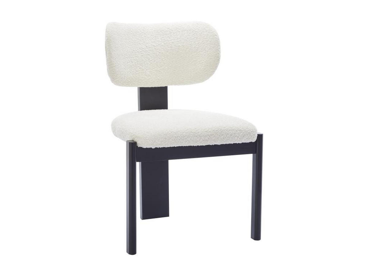 STUHL 2er-Set - Bouclé-Stoff & Kautschukholz - Weiß & Schwarz - WILANA - Schwarz/Weiß, Textil (60/85/56cm) - Vente-Unique