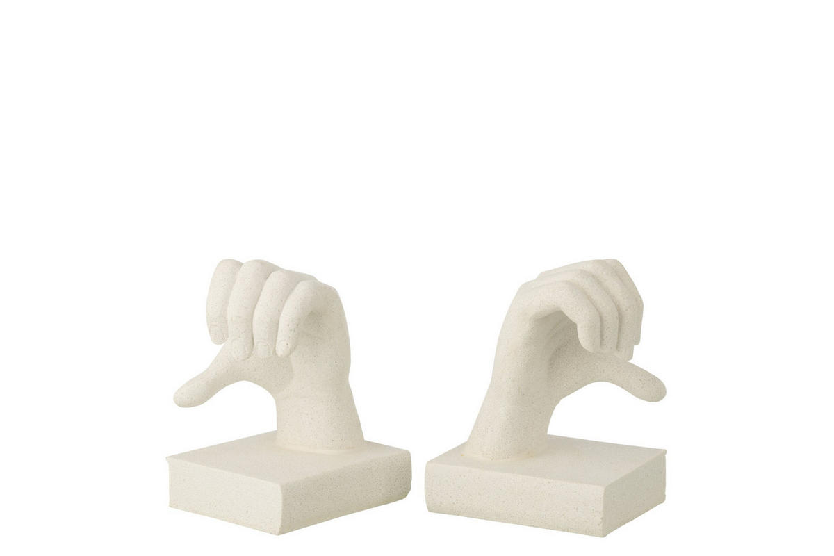 BUCHSTÜTZE HÄNDE LIEBE (2ER SET) - Weiß, Glas/Naturmaterialien (11/20.5/27cm) - J-Line