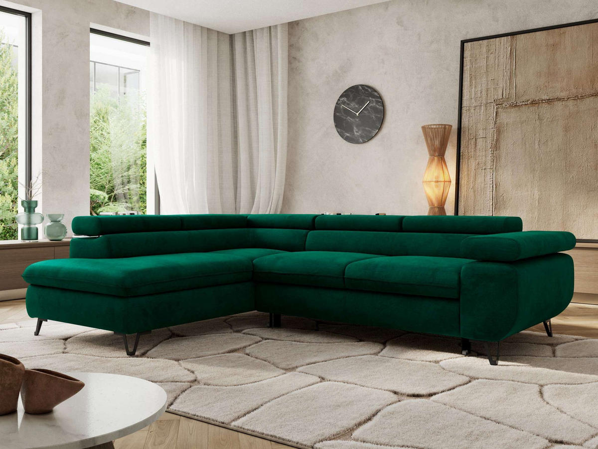 ECKSOFA PABLO L Dunkelgrün Velvet - Links Seite - Dunkelgrün/Schwarz, Textil/Metall (208/273cm) - MKS