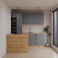 KÜCHENZEILE 360 cm - Langen K104-M360 - in Beige / Matt - Beige/Schwarz, Holz/Holzwerkstoff (360/212/60cm)