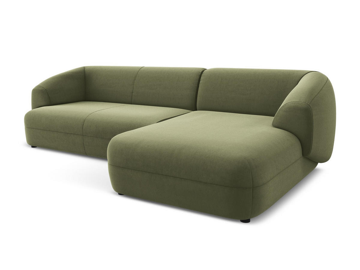 ECKSOFA Rechts Samt Stoff Grün - Schwarz/Olivgrün, Kunststoff/Textil (280/156cm) - Makamii