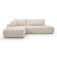 ECKSOFA GIOIA L-S Creme Boucle-Stoff mit Schlaffunktion - Creme, Holz (276/176cm) - MASSENO