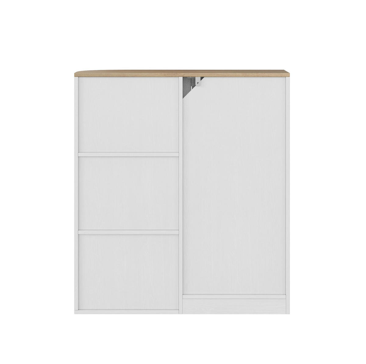 BADEZIMMERSCHRANK 68x25x76 cm Weiß & Eiche mit 3 offenen Regalen & Schrank - Weiß, Holzwerkstoff (68/76/25cm) - Modfu