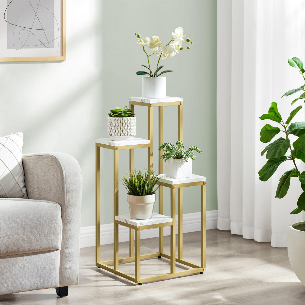 BLUMENSTÄNDER - Goldfarben/Creme, Metall (34/34/71cm) - Mat-Haus