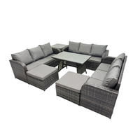 GARTENMÖBELSET mit ESSTISCH, 3-SITZER SOFA Polyrattan 11-Sitzer - Dunkelgrau/Grau, Glas/Kunststoff - Fimous