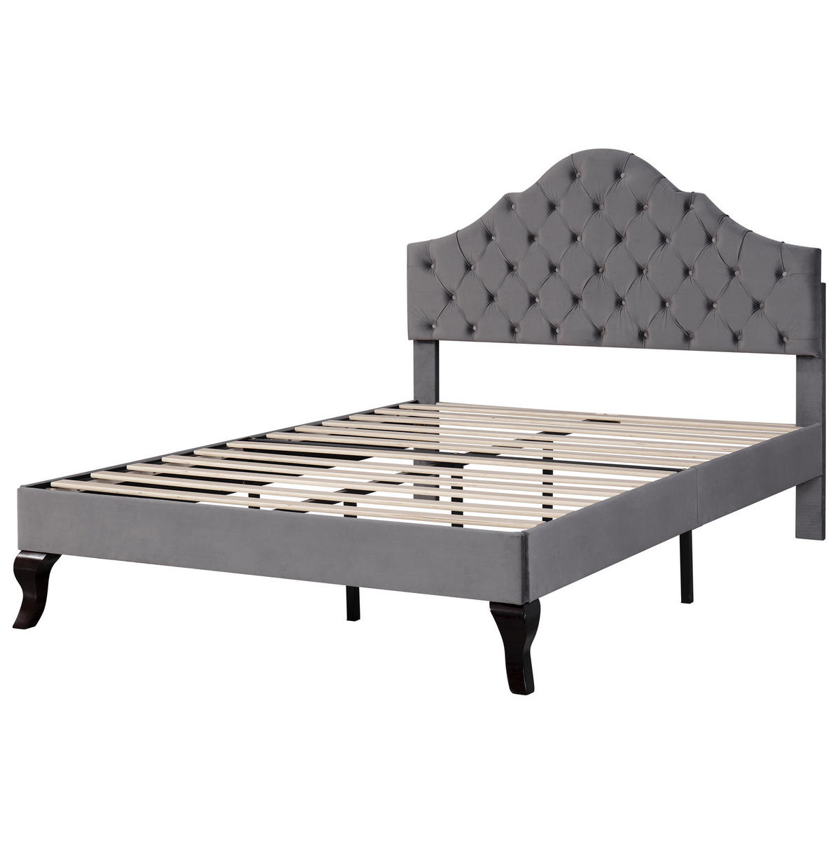 POLSTERBETT 140/200 cm mit Lattenrost und gepolstertem Kopfteil aus Samt, Grau - Grau, Textil (140/200cm) - Redom