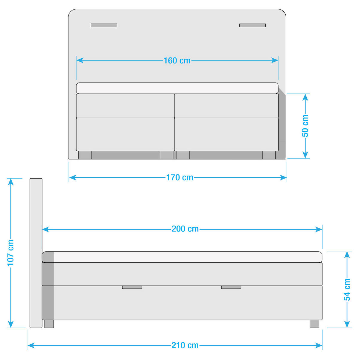 BOXBETT mit Stauraum - inkl. Beleuchtung - Dunkelblau, Holz/Textil (160/200cm) - home24