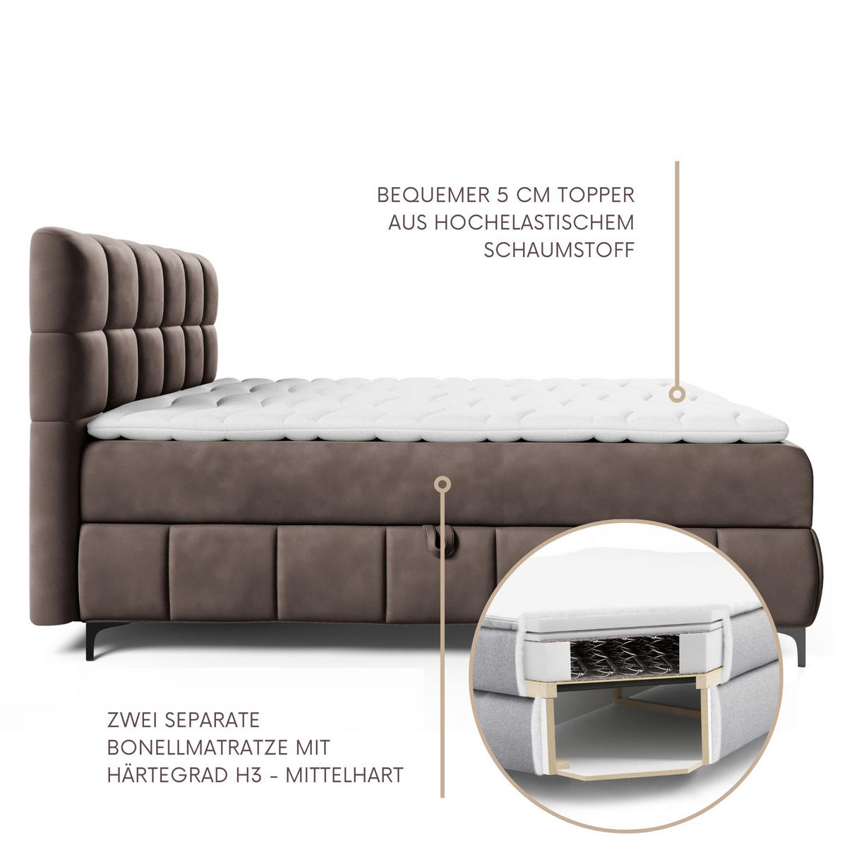 BOXBETT Cynthia 120x200 braun H3 - Braun, Textil (120/200cm) - AN-Moebel 4u