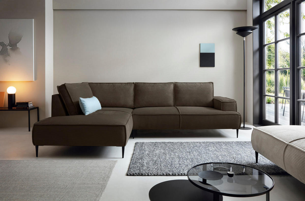 SCHLAFSOFA 275 cm L-Form Harmonia mit Beinen, Links, Braun - Braun, Holz (275/195cm) - Emporius
