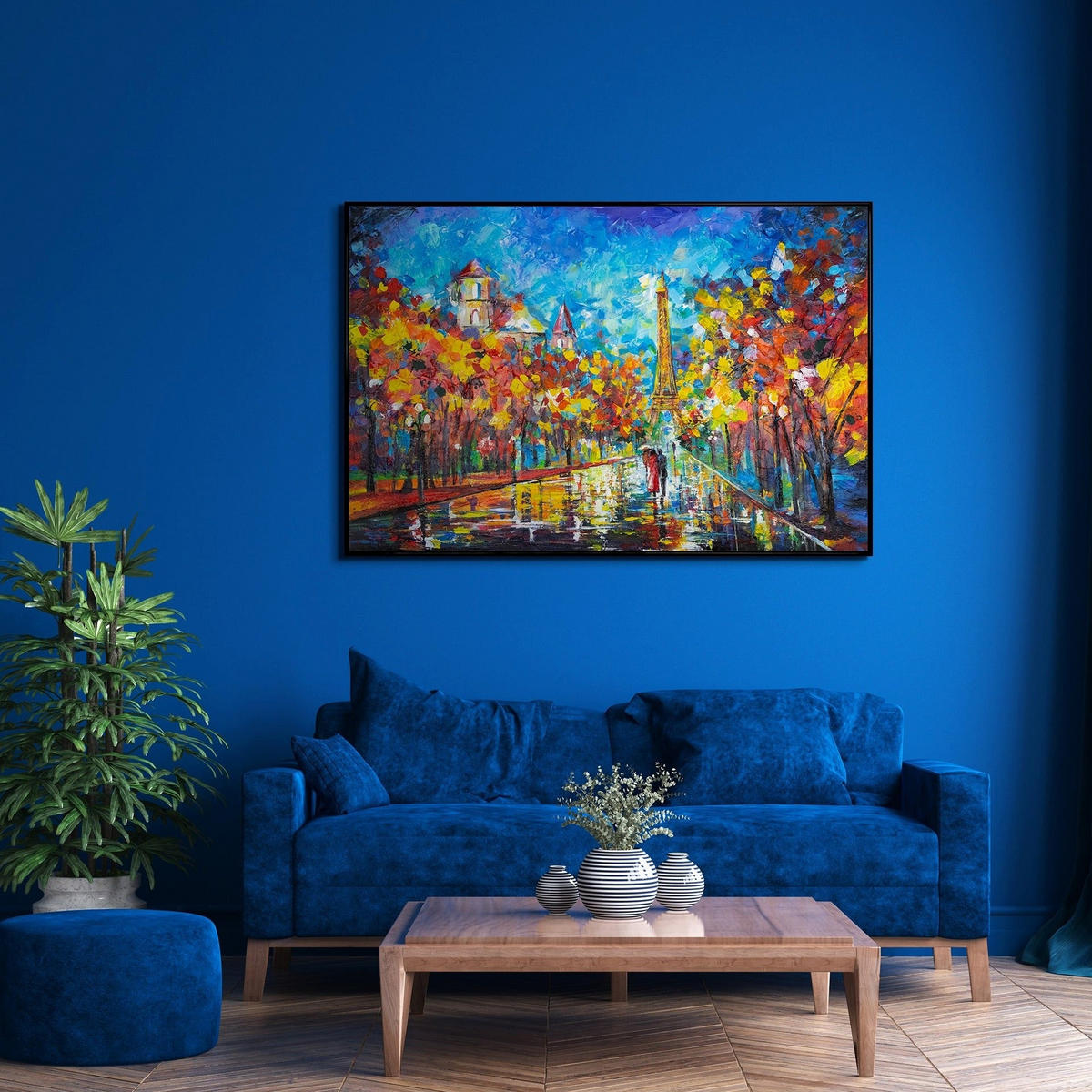 GEMÄLDE Nachts in Paris Schattenfugenrahmen Schwarz 120x80 cm - Schwarz, Holz (120/80cm) - YS-art gallery