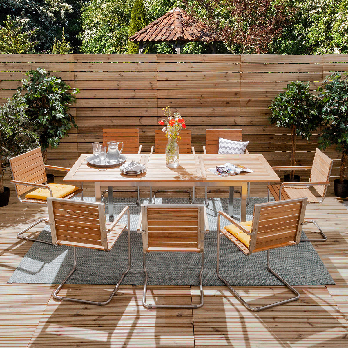 ESSGRUPPE - 9-teilig - Teak massiv / Edelstahl - Silberfarben/Braun, Holz/Metall - home24