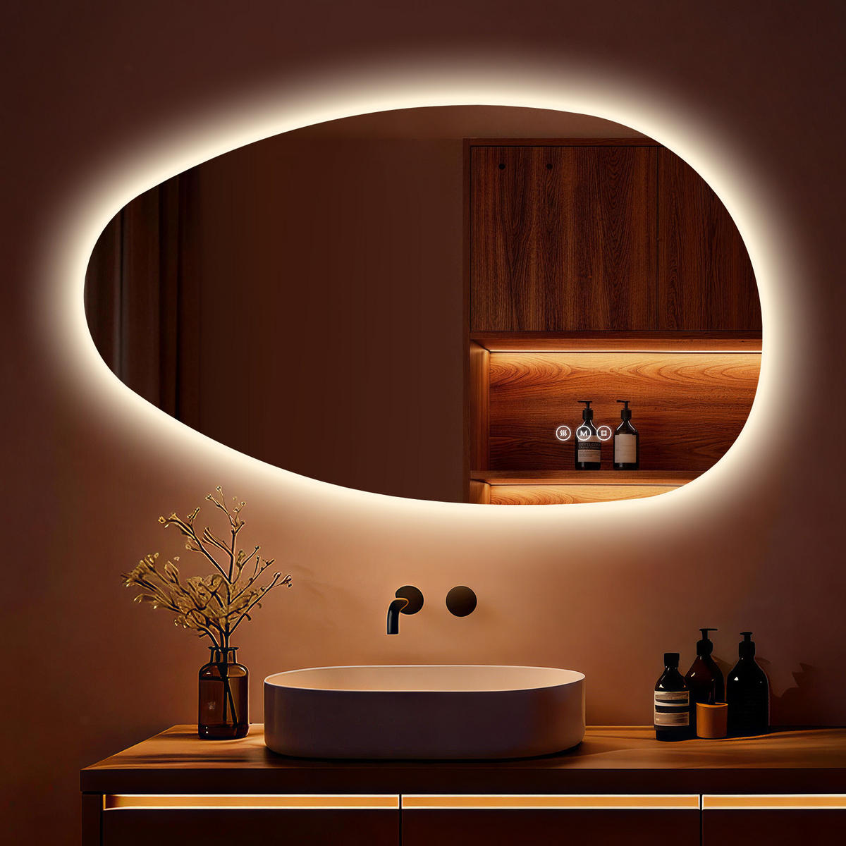 BADSPIEGEL MIT BELEUCHTUNG 50/85 cm asymmetrisch mit dimmbarer LED-Beleuchtung und Antibeschlag - Transparent, Glas (50/85/2.5cm) - S'AFIELINA