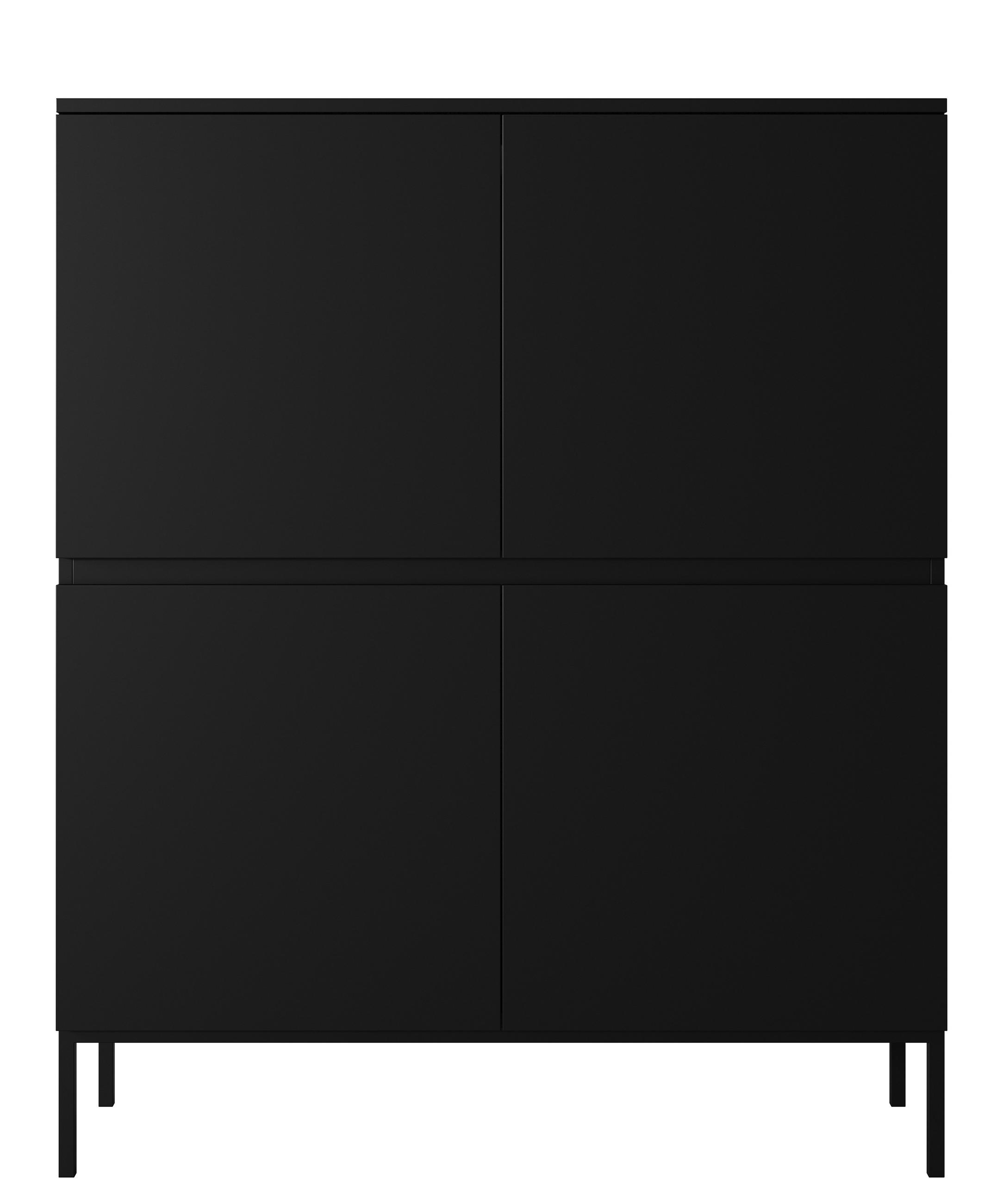 HIGHBOARD Bemmi Schwarz mit schwarzen Beinen 4-türig 100 cm - Schwarz, Holzwerkstoff/Metall (100/122/35cm) - Selsey