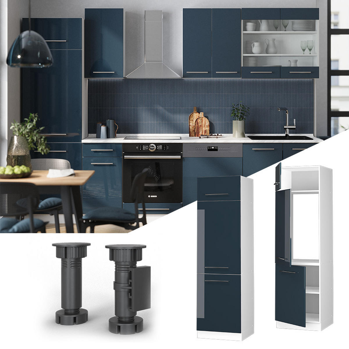 SKŘÍŇKA NA LEDNICI Fame-Line Tmavě modrá s vysokým leskem - bílá/tmavě modrá, kompozitní dřevo (60/206.8/58.1cm) - Vicco