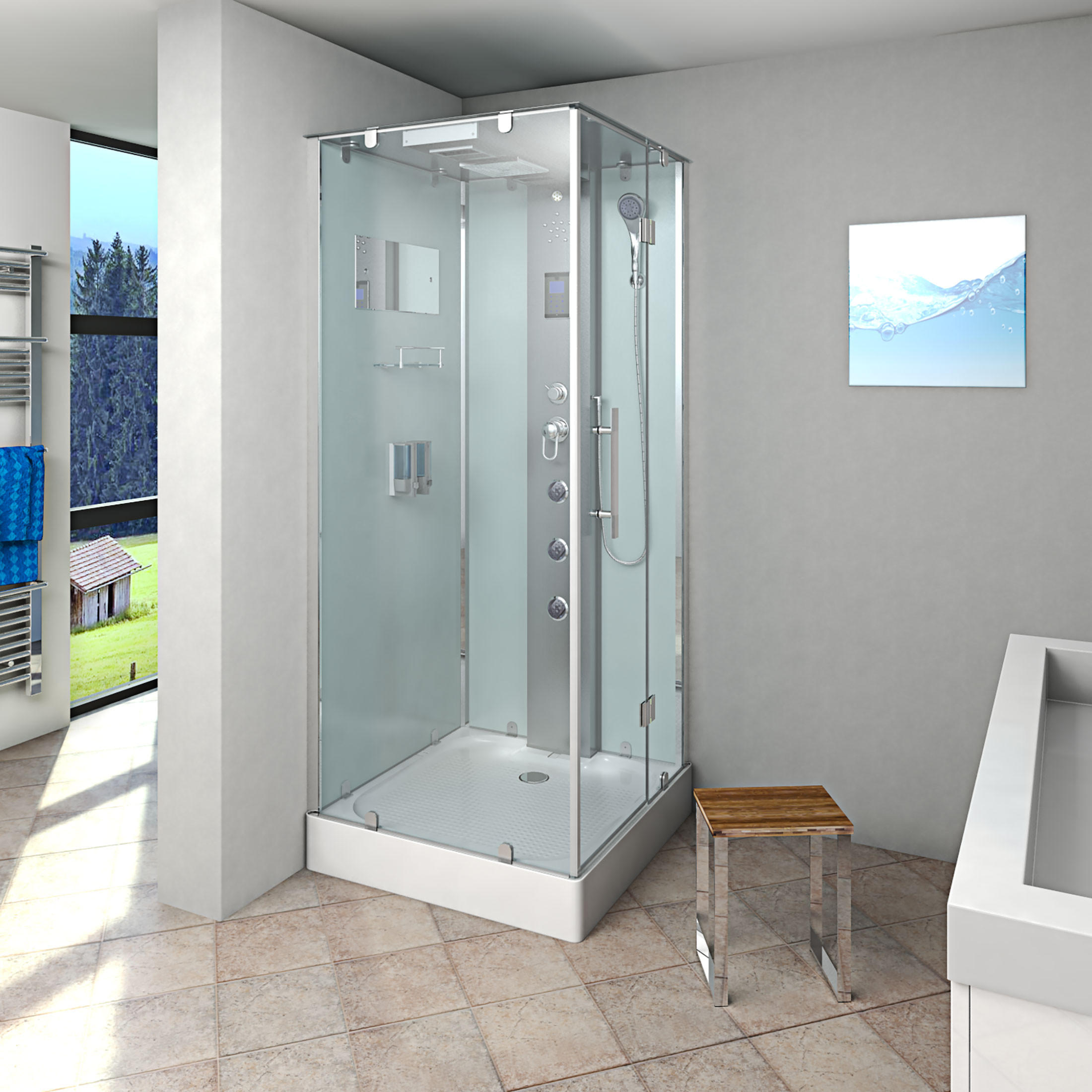 Thumbnail - AcquaVapore by Sandra Jentho Dampfdusche, Weiß, Glas, Kunststoff, Metall, 80x218x80 cm, CE, Badezimmer, Baden & Duschen,...