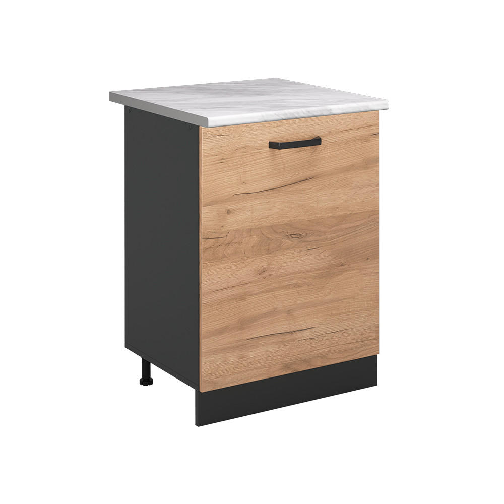 SPODNÍ SKŘÍŇKA KUCHYŇSKÉ LINKY R-Line, Zlatý mocný dub/Antracit, 60 cm s 1 dveřmi pracovná doska Mramor - antracitová/barva dubu, kompozitní dřevo (60/81.6/60cm) - Vicco