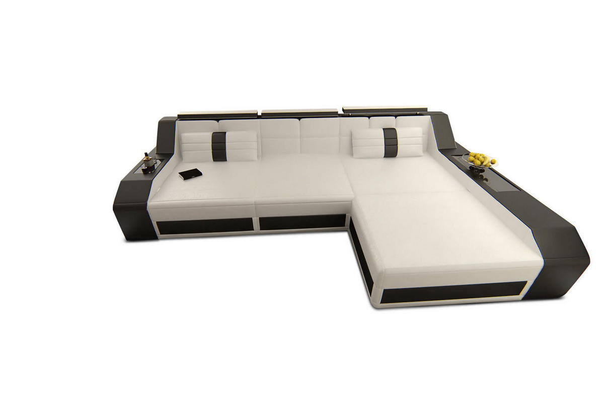ECKSOFA Arezzo L - Schwarz/Weiß, Leder (308/194cm) - Sofa Dreams