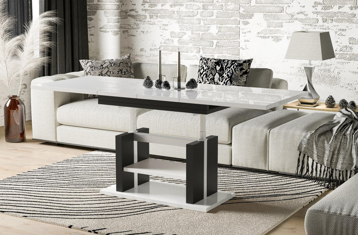 COUCHTISCH Dior höhenverstellbar ausziehbar bis 170 cm - Weiß Hochglanz, Holzwerkstoff (110/65/58cm) - Endo-Moebel