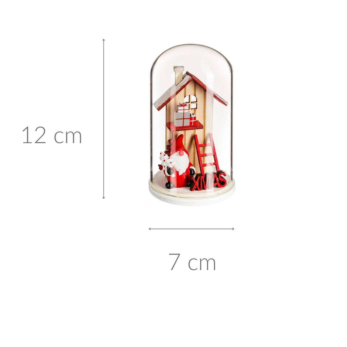 GLASKUPPEL mit Weihnachtshaus aus Holz 7/7/11,5 cm - Rot, Holzwerkstoff (7/11.5/7cm) - Atmosphera Createur d´interieur
