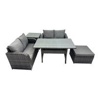 GARTENSET mit Zweisitzer,Hocker,Esstisch Polyrattan 5-Sitzer - Dunkelgrau/Grau, Glas/Kunststoff - Fimous