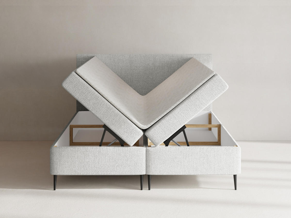 BOXBETT Alba Rise mit Bettkasten, Grau Chenille 180x200 cm – inkl. H4 Taschenfederkern Matratze & Foam Topper - Schwarz/Grau, Holz/Textil (180/200cm) - WFL GROUP