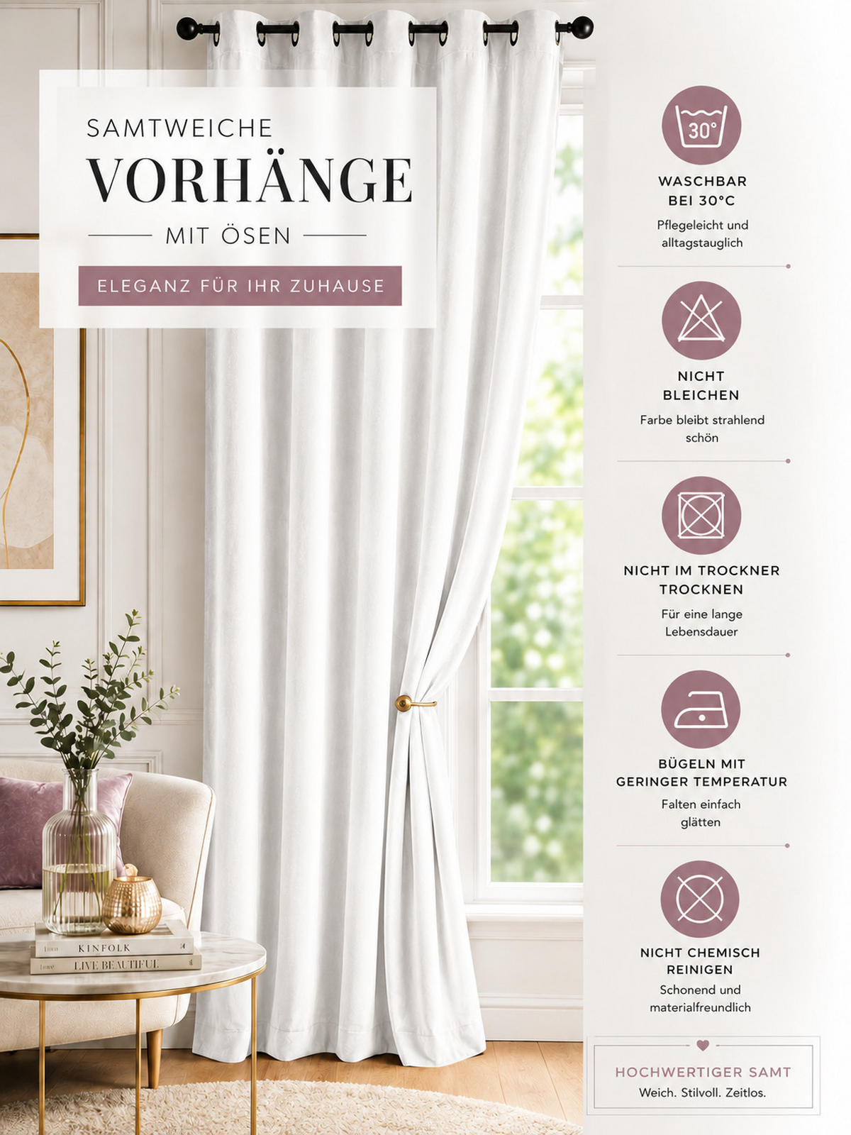 VORHANG Ösen Samt 300/245 cm Weiß - Weiß, Textil (300/245/245cm) - TiborTex