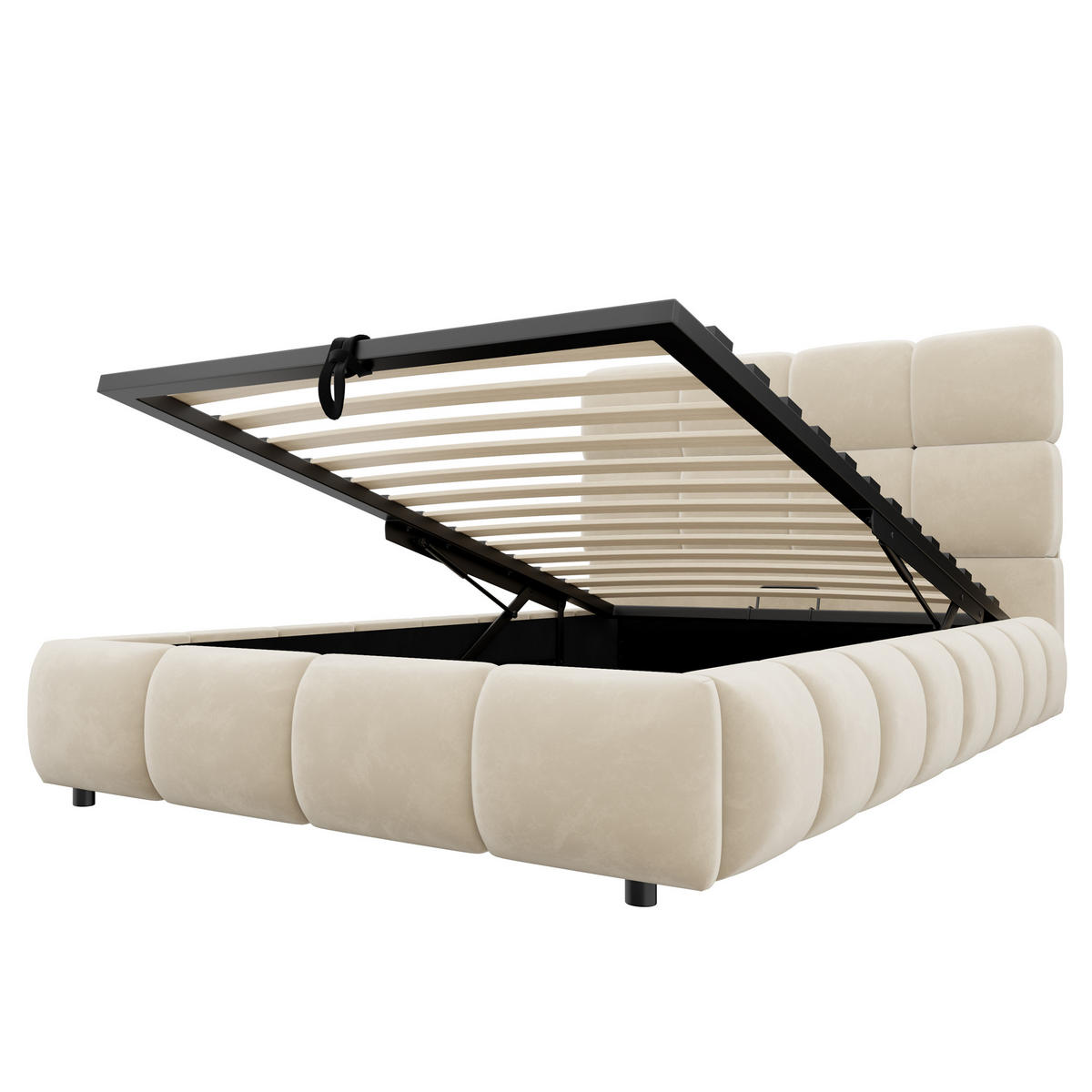 POLSTERBETT 90 x 200 cm mit LED und Stauraum, Beige - Beige, Textil (90/200cm) - FLIEKS