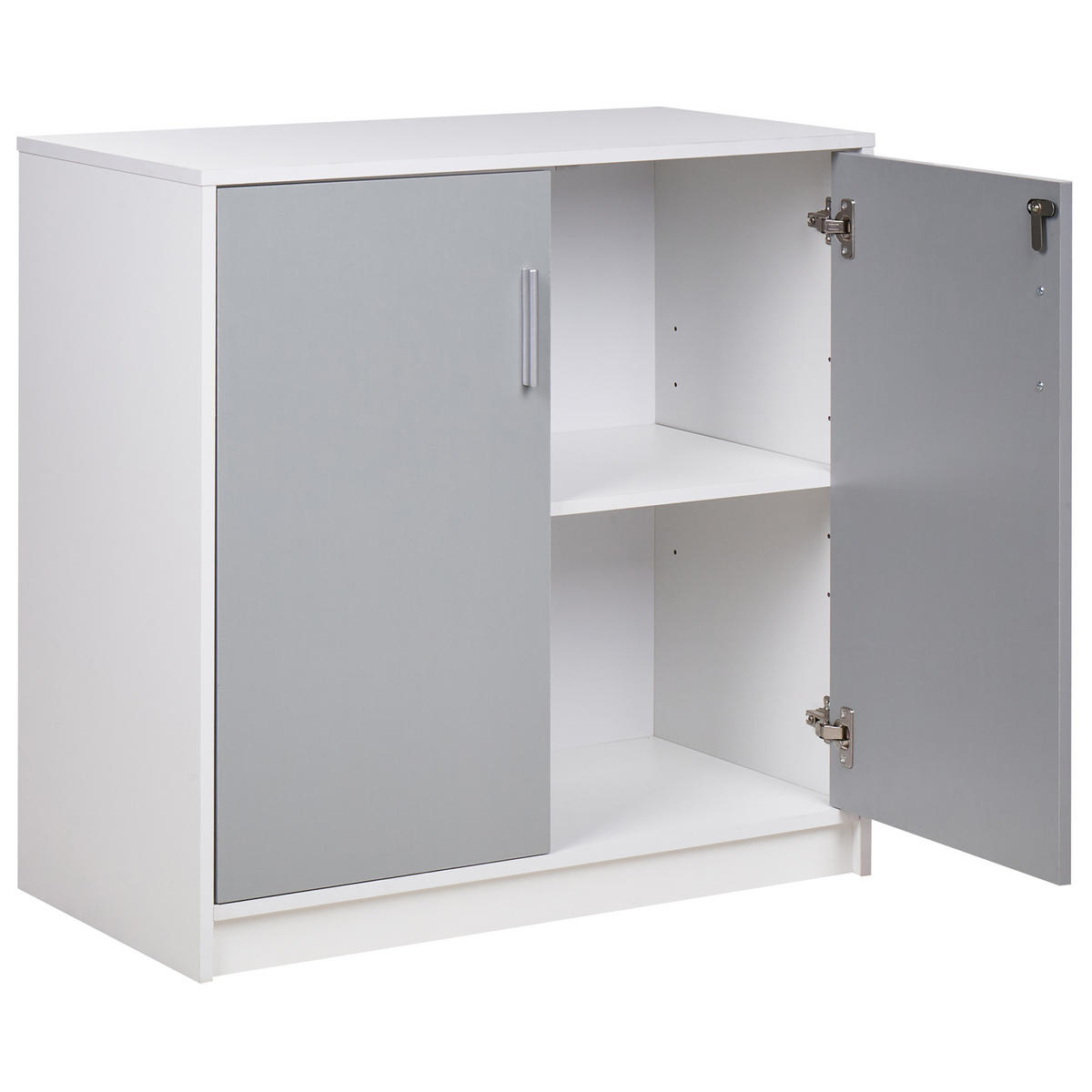 AKTENSCHRANK hellgrau/weiß 80 cm 2 Türen Zehna - Weiß/Grau, Holzwerkstoff (80/80/40cm) - Beliani